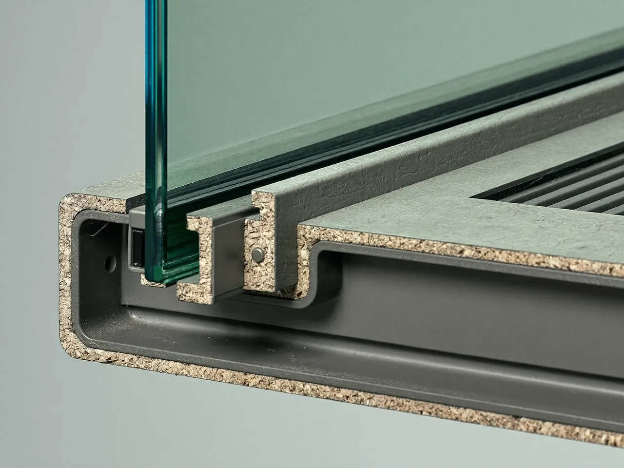 Cutaway of a double glazed unit showing the sealed cavity and spacer bar